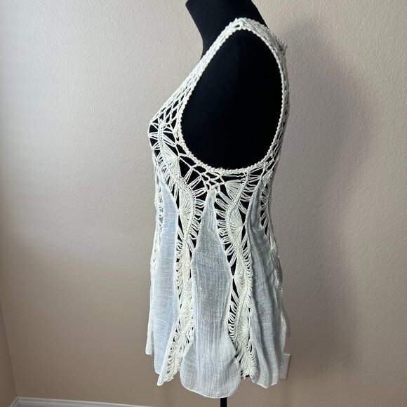 Ecoté Cream Lace Crochet Boho Tunic Top Size L - Picture 5 of 7